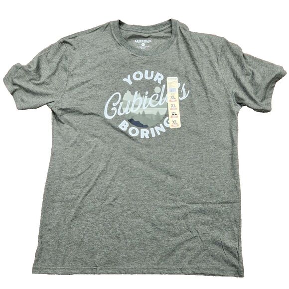 NEW Lincoln Outfitters "Your Cubicles Boring" Tee Shirt Green Men’s Size XL - Picture 1 of 3